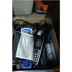 BOX OF PANASONIC PHONES, WEBCAM, ETC.