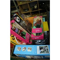 FLAT OF COLLECTIBLES INCLUDING BARBIES,