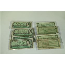 SET OF 10 1954 CANADIAN ONE DOLLAR BANK NOTES
