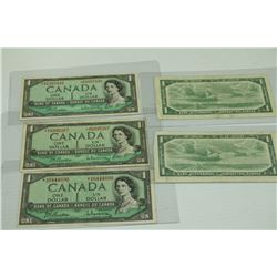 SET OF 5 CANADIAN ONE DOLLAR BANK NOTES