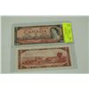 Image 1 : PAIR OF 1954 CANADIAN TWO DOLLAR BANK NOTES