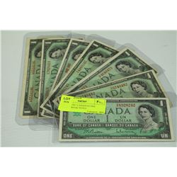 SET OF 7 1967 CANADIAN ONE DOLLAR BANK NOTES