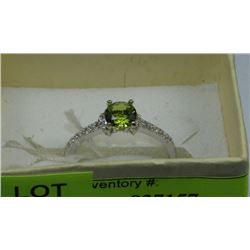 .925 SILVER GREEN PERIDOT & CZ RING - SIZE 9