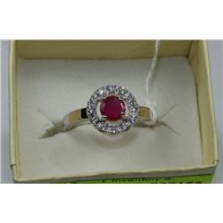 .925 SILVER RUBY & CZ RING - SIZE 9.5