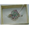 Image 1 : .925 SILVER EMERALD & RUBY RING - SIZE 8