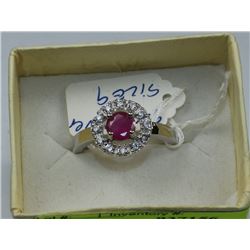 .925 SILVER RUBY & CZ RING - SIZE 9