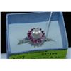Image 1 : .925 SILVER RUBY & AKOYA PEARL RING - SIZE 9