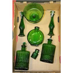 FLAT OF GREEN DECANTERS WITH E.D. BRODY