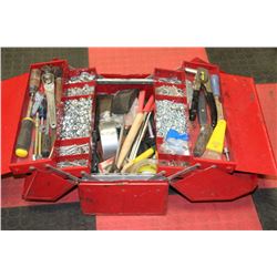 RED METAL TOOLBOX W/ CONTENTS