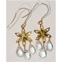 14KT GOLD WHITE QUARTZ TEAR DROP EARRINGS