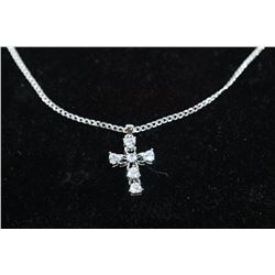 .925 STERLING SILVER WHITE TOPAZ CROSS PENDANT