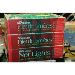 3 SETS OF CHRISTMAS NET LIGHTS - 150 LIGHTS EACH