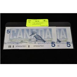 GEM UNC 1986 "KINGFISHER" 5 DOLLAR BANKNOTES X2
