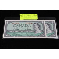 GEM UNC 1954 ONE DOLLAR NOTES CONSECUTIVE S/N X2