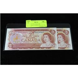 GEM UNC 1974 2 DOLLAR BANKNOTES CONSECUTIVE S/N X2