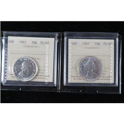 NON CIRC ISSUE ICCS CERT PROOF 65 1963 & 1965 X2