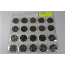 TWENTY UNC CANADIAN ONE DOLLAR COINS 1968-1986