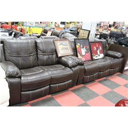 NEW BROWN LEATHERETTE RECLINING SOFA AND LOVE SEAT