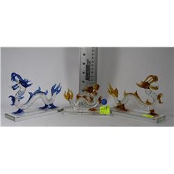 SET OF 3 GLASS DRAGON ORNAMENTS