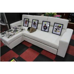 NEW WHITE LEATHERETTE LIFT BACK SECTIONAL WITH