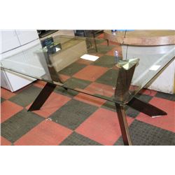 WOOD AND GLASSTOP KITCHEN TABLE (CORNER DAMAGE)