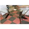 Image 1 : WOOD AND GLASSTOP KITCHEN TABLE (CORNER DAMAGE)