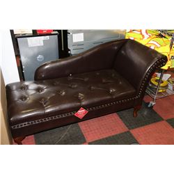 NEW BROWN LEATHERETTE NAILHEAD STORAGE CHAISE