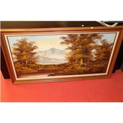 MOUNTAIN SCENE FRAMED OIL ON CANVAS