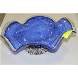 LARGE BLUE ART GLASS BOWL