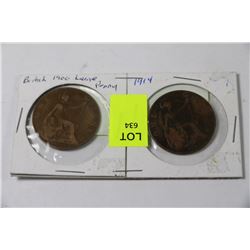 TWO BRITISH LARGE CENTS 1906 & 1914
