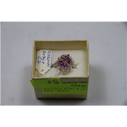 NATURAL RUBY & CZ .925 SILVER RING - SIZE 9