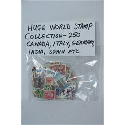 HUGE COLLECTION OF 250 WORLD STAMPS INCLUDING