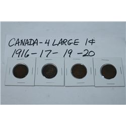 CANADIAN 4 LARGE 1 CENT, 1916-17-19-20
