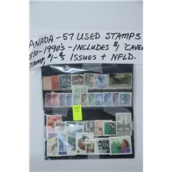 57 CANADIAN USED STAMPS FROM 1870'S-1990'S