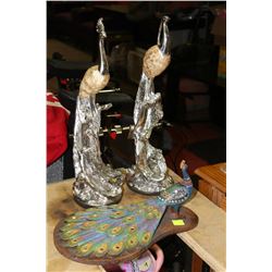 ASSORTMENT OF 3 PEACOCK BIRD ORNAMENTS