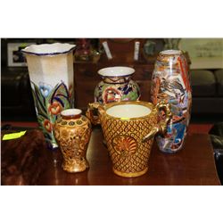 ASSORTED HANDPAINTED VASES X5