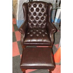 NEW BROWN LEATHERETTE WING BACK PARLOUR CHAIR W