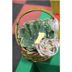 POTTERY LOTUS CANDY DISH BASKET