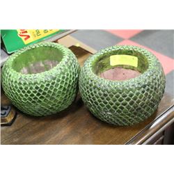 PAIR OF GREEN CACTUS POTS