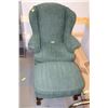 Image 1 : GREEN WING BACK PARLOUR CHAIR W OTTOMAN