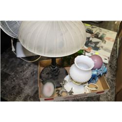 FLAT OF DECORATIVE PIECES INCLUDING MILK GLASS