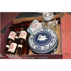 BOX OF COLLECTIBLE BOTTLES & TINS