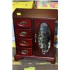 Image 1 : WOOD JEWELLERY BOX W CONTENTS
