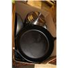 Image 1 : BOX OF COOKWARE INCLUDES CAST IRON FRYING PAN