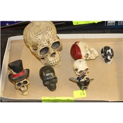 FLAT OF 8 ASSORTED DECORATIVE SKULLS