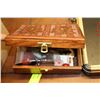 Image 1 : CARVED WOODEN BOX FILLED W/ STAMPED COLLECTIBLES
