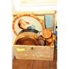 Image 1 : BOX OF WOODEN ITEMS INCLUDING LAMP, TRAYS,