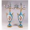 Image 1 : Pair Sèvres Style Porcelain & Brass Candelabra