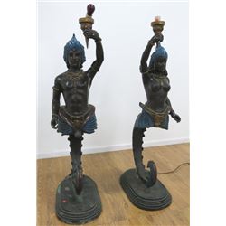 Pair Bronze Figural Lamps