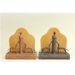 Pair Art Deco Figural Lamps, Diana and Hounds